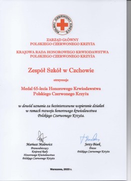 Noworoczna Akcja Krwiodawstwa w ZS w Czchowie i medal dla Klubu HDK PCK