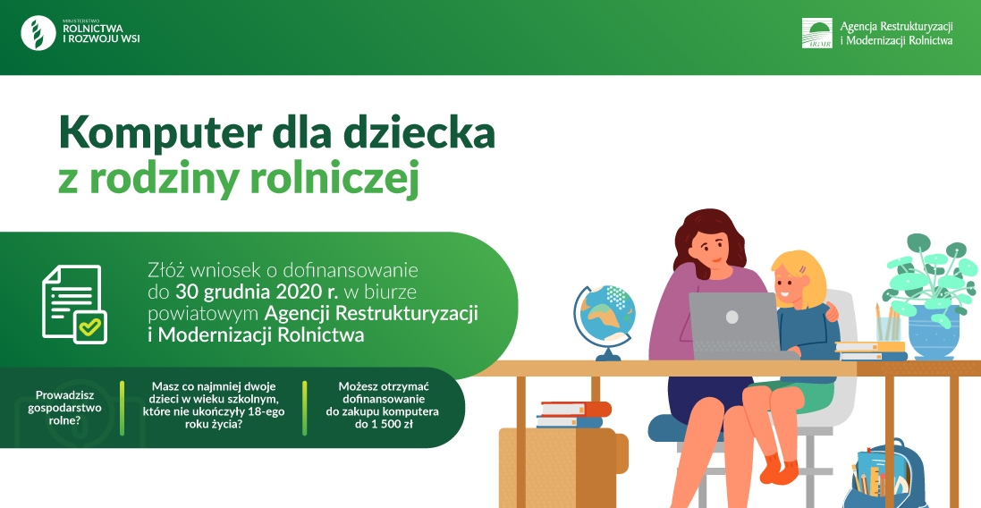 Pieniądze na zakup komputera dla dziecka z rodziny rolniczej