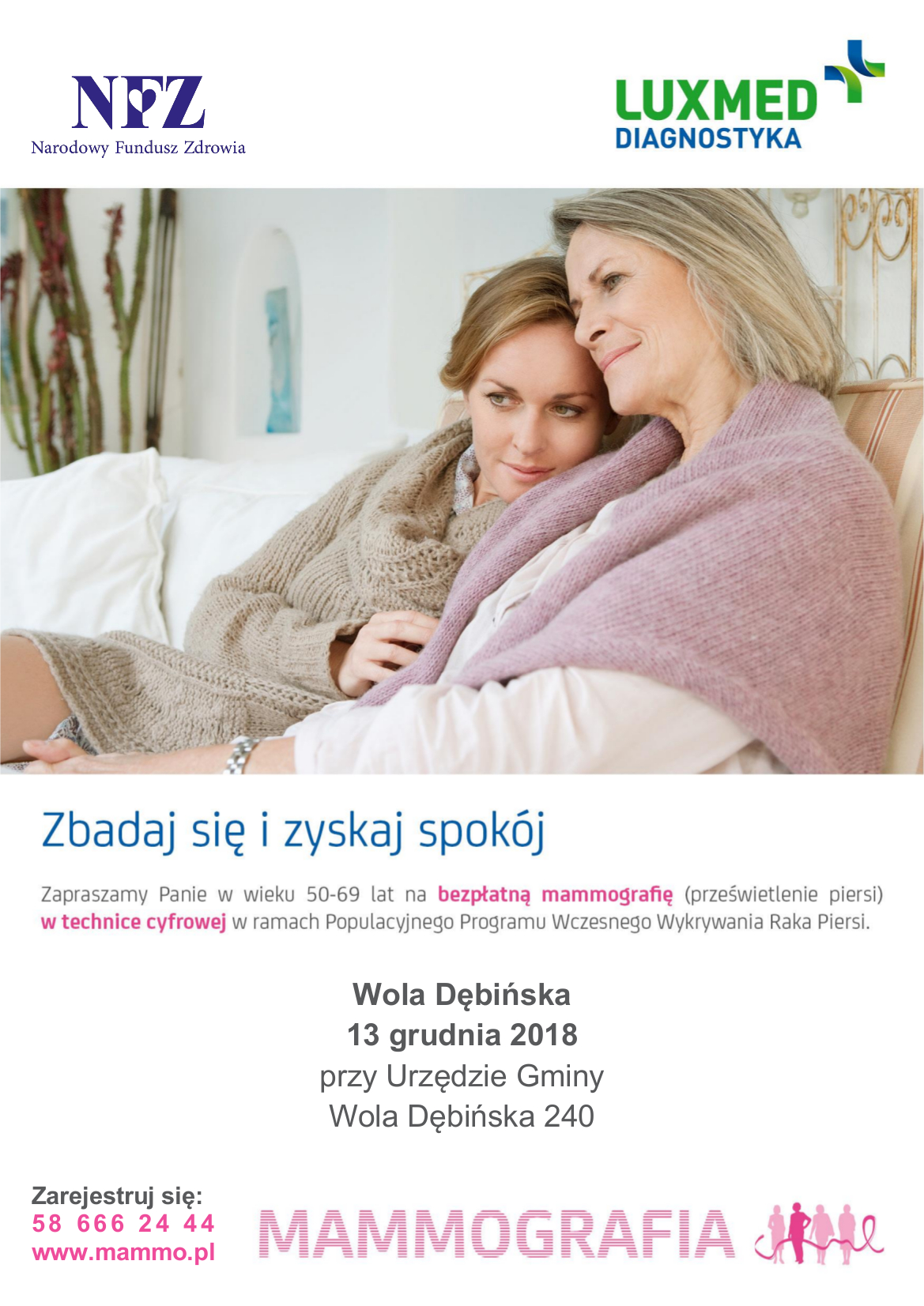 plakat promujący bezpłatną mammografię