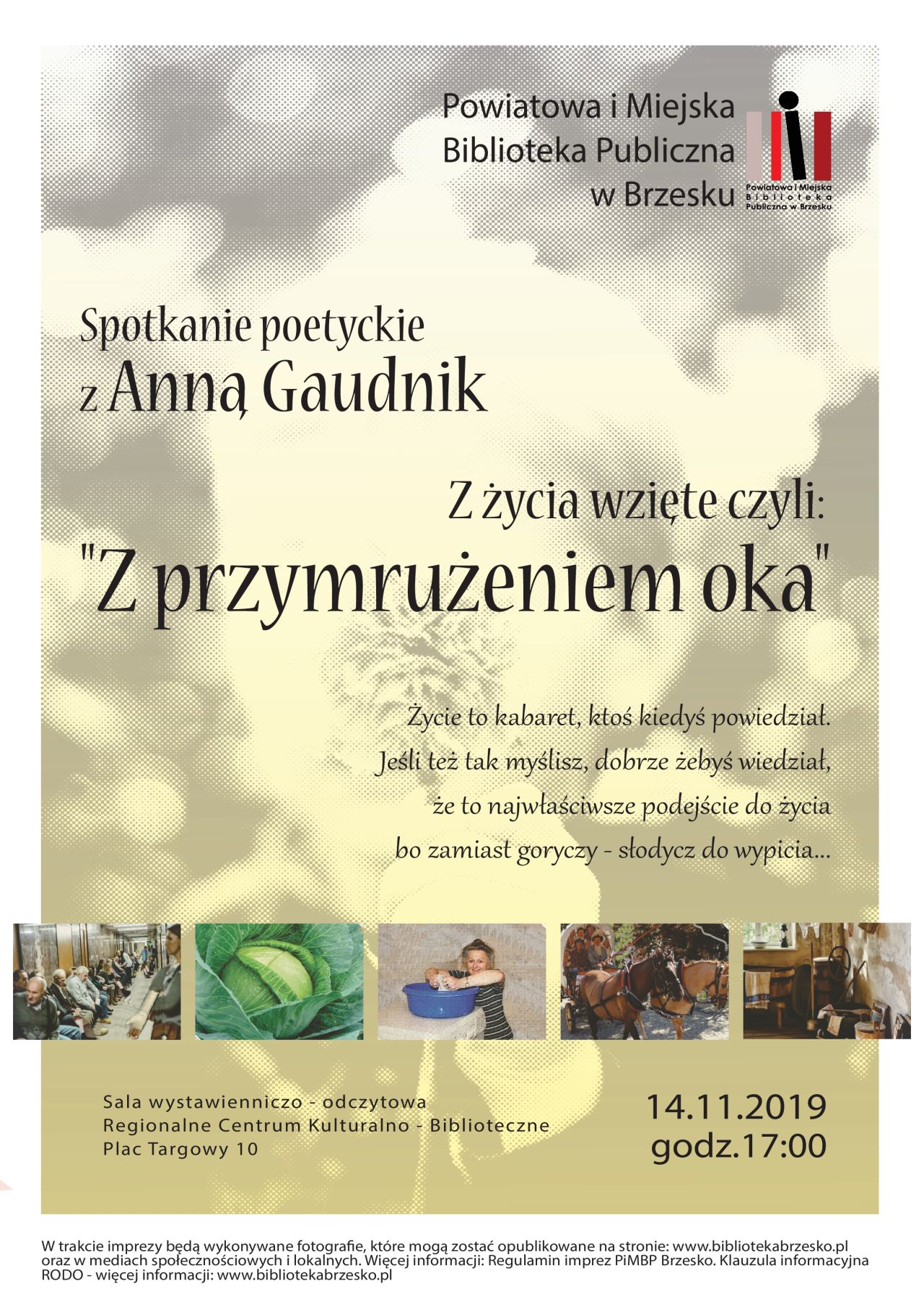 plakat promujący spotkanie poetyckie z brzeską artystką Anną Gaudnik