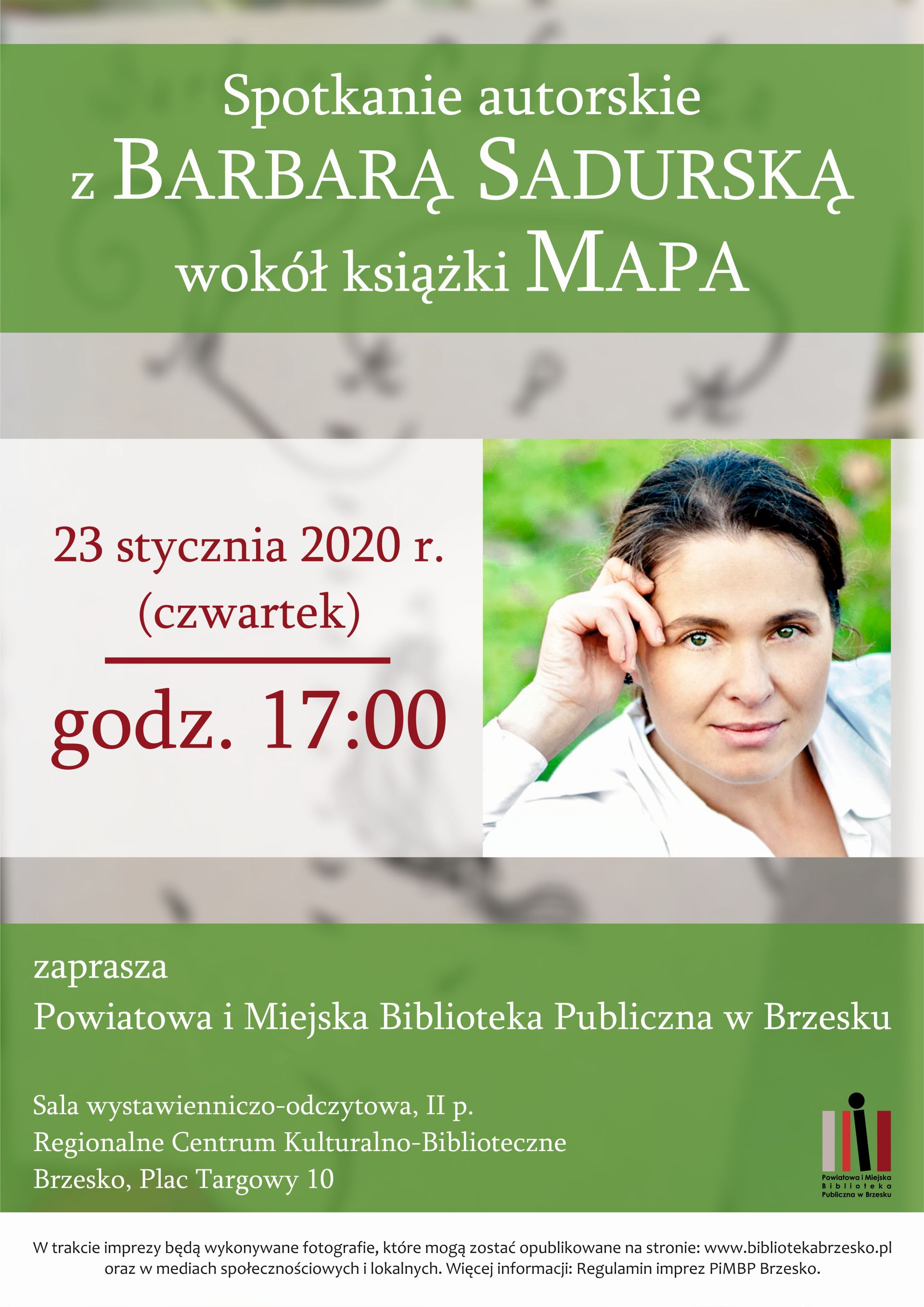 plakat promujący spotkanie autorskie z Barbarą Sadurską