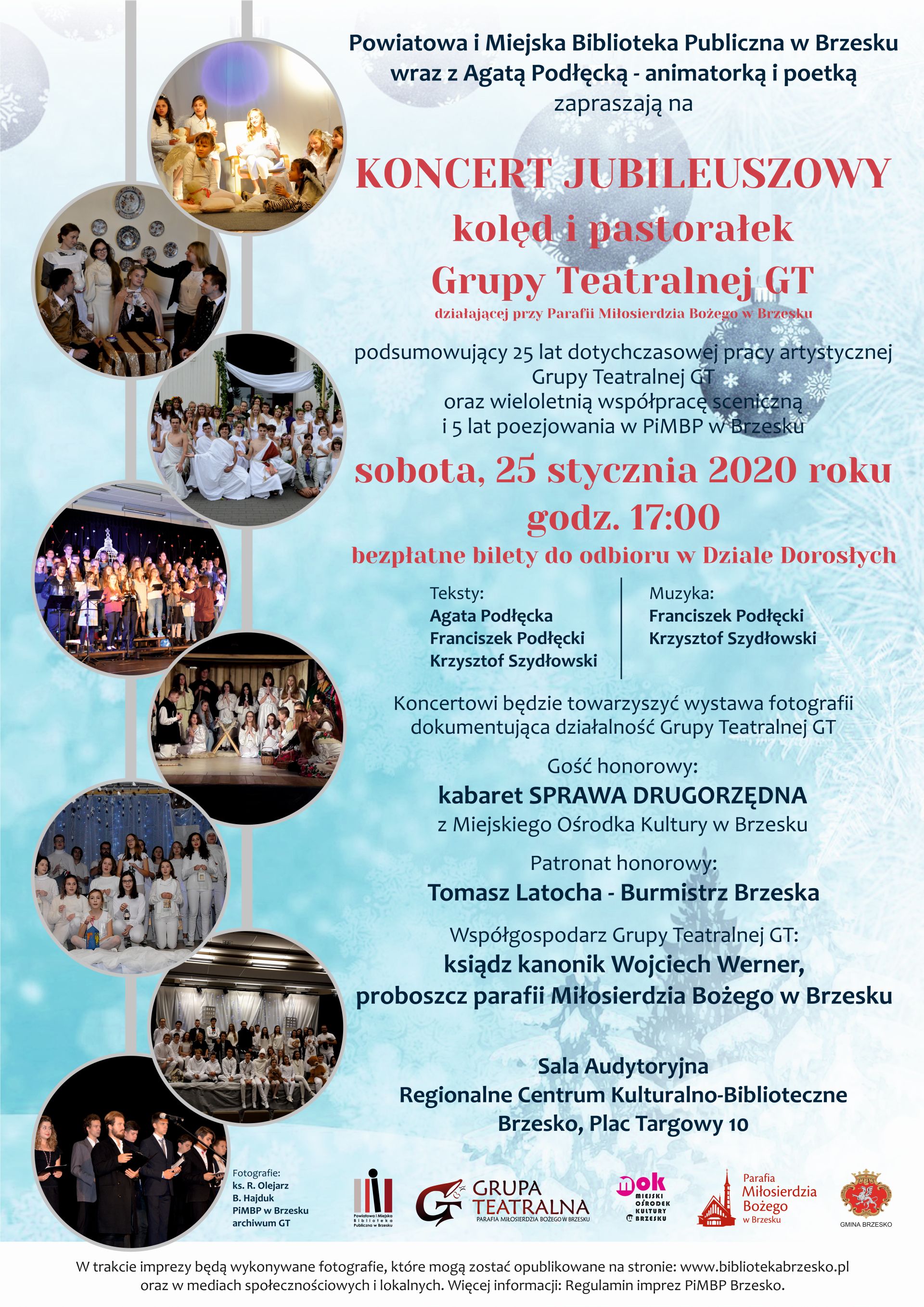 plakat promujący koncert jubileuszowy kolęd i pastorałek Grupy Teatralnej GT