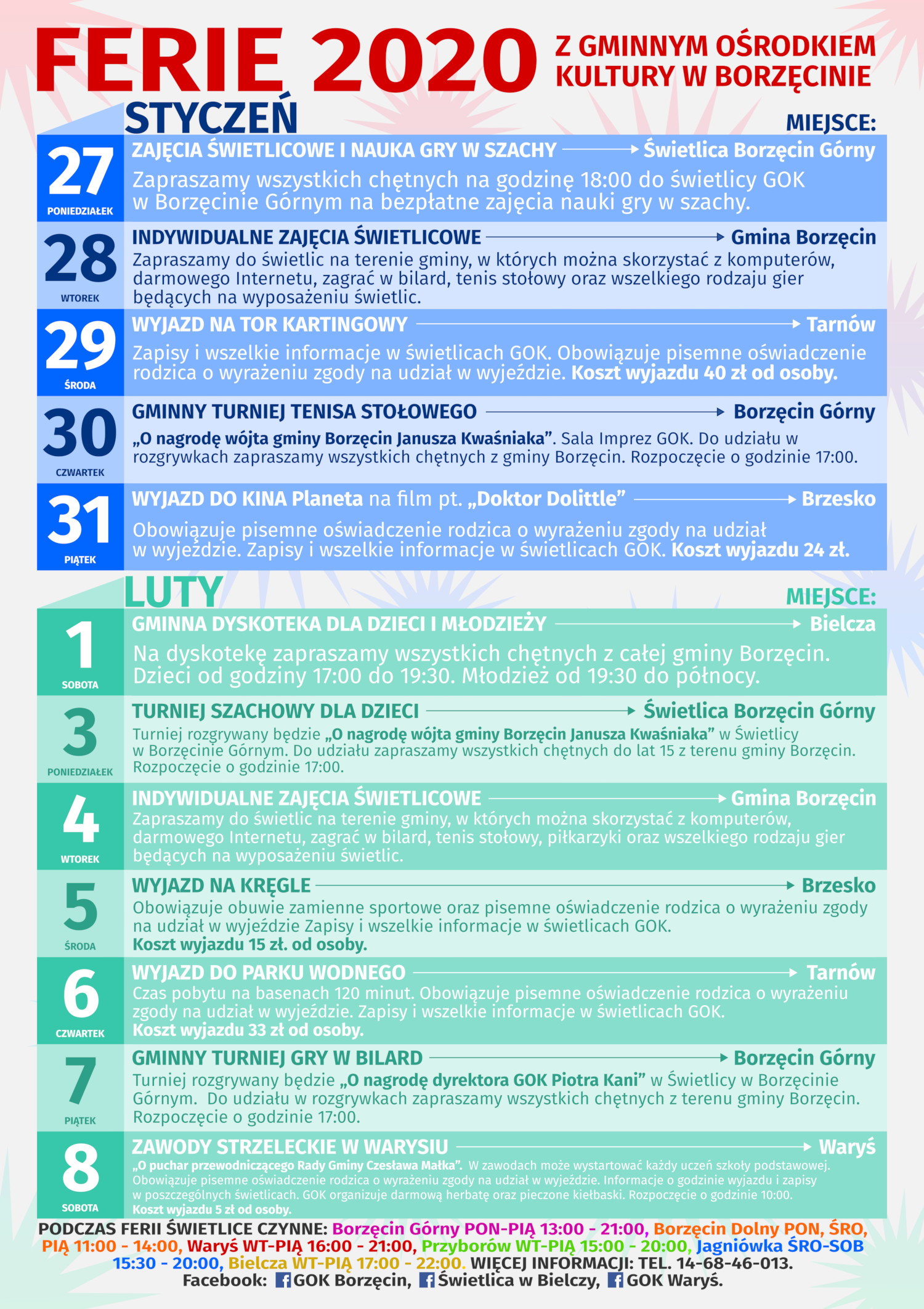 ferie w gminie Borzęcin - harmonogram