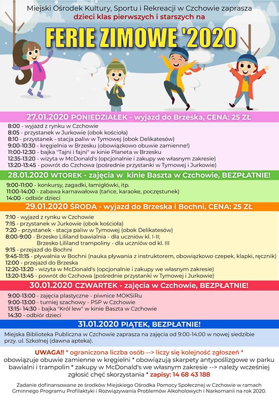 ferie w gminie Czchów - harmonogram