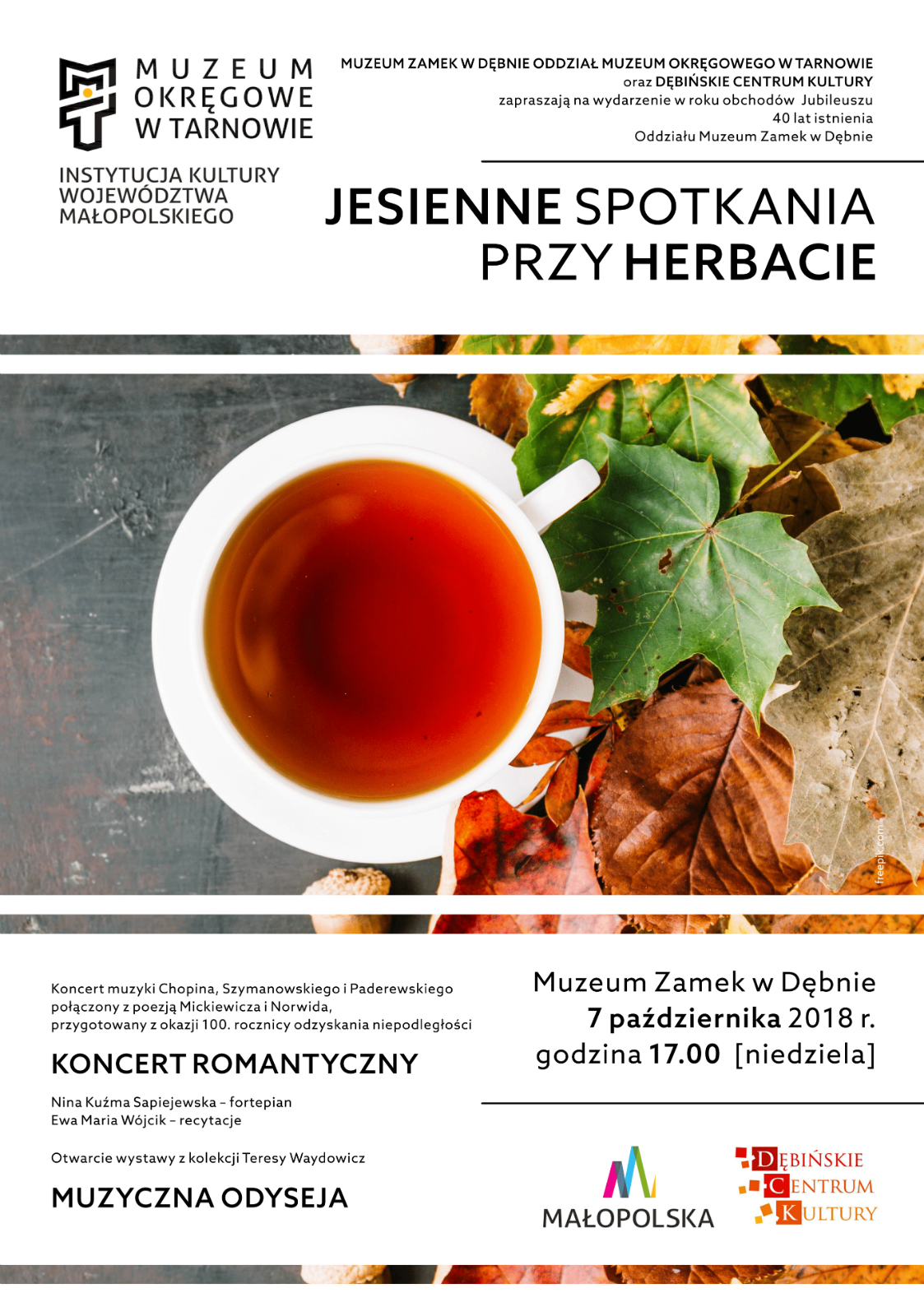 plakat promujący wydarzenie kulturalne Jesienne spotkania przy herbacie