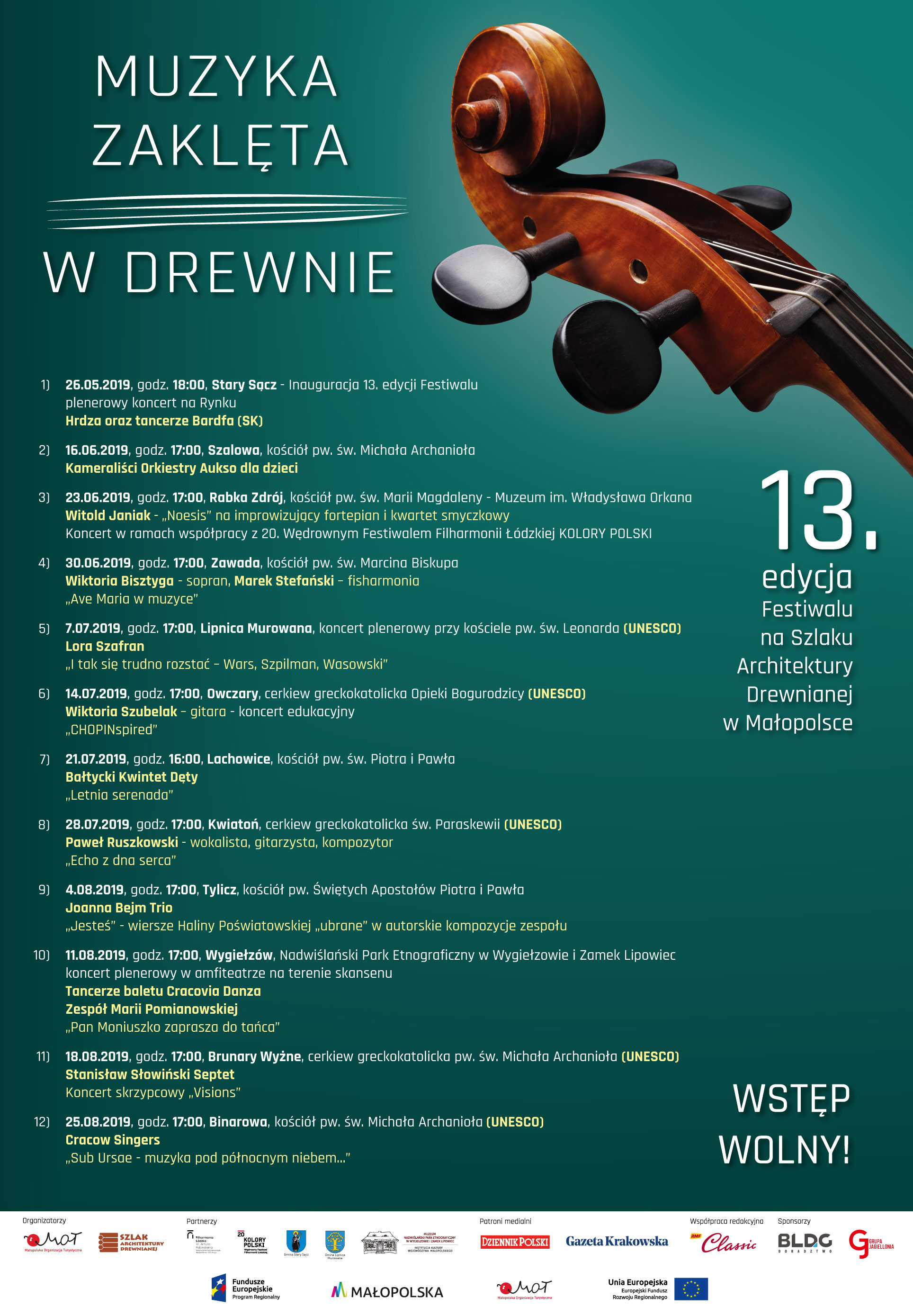 plakat promujący festiwal Muzyka Zaklęta w Drewnie